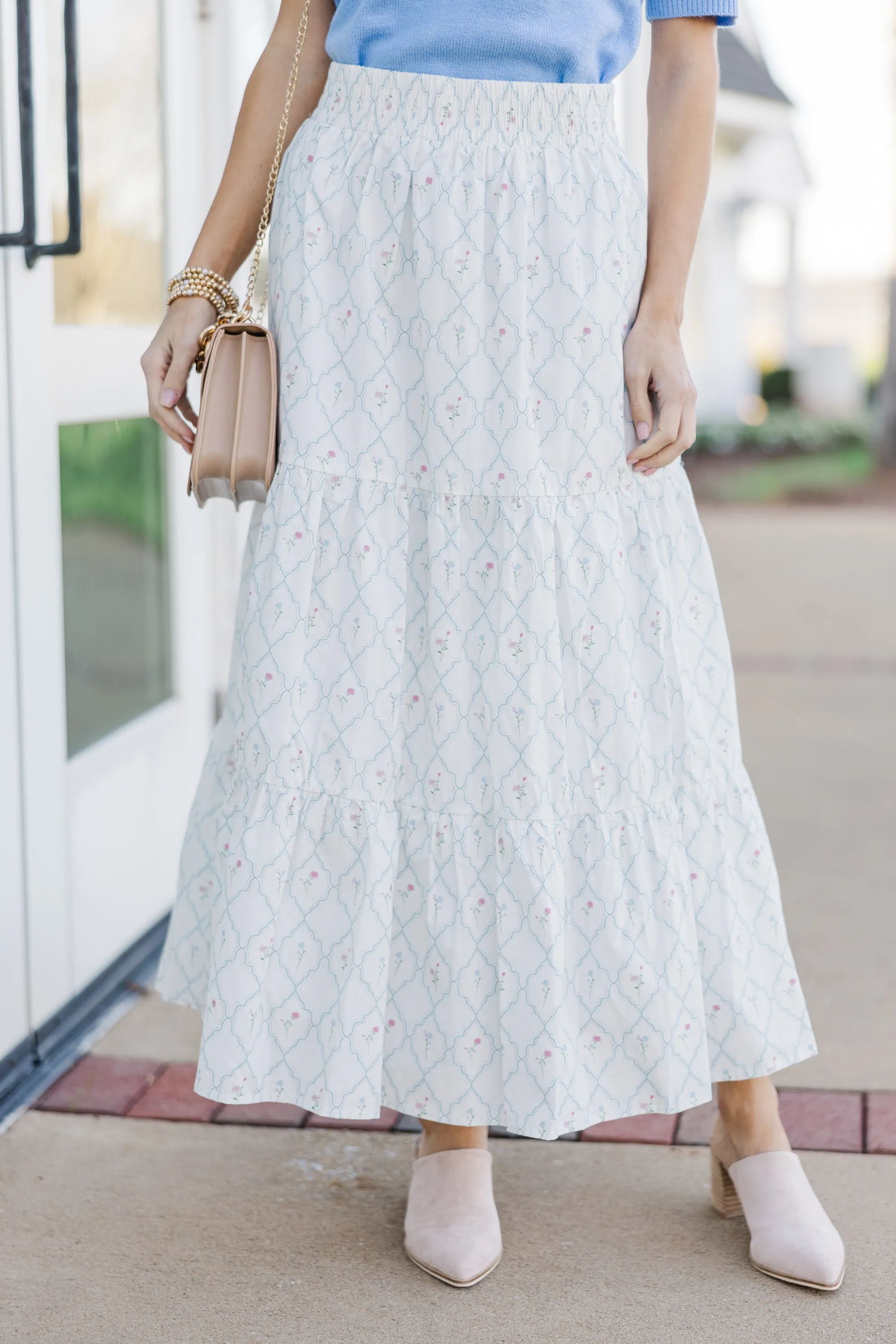 Wandering Way Cream Floral Medallion Midi Skirt