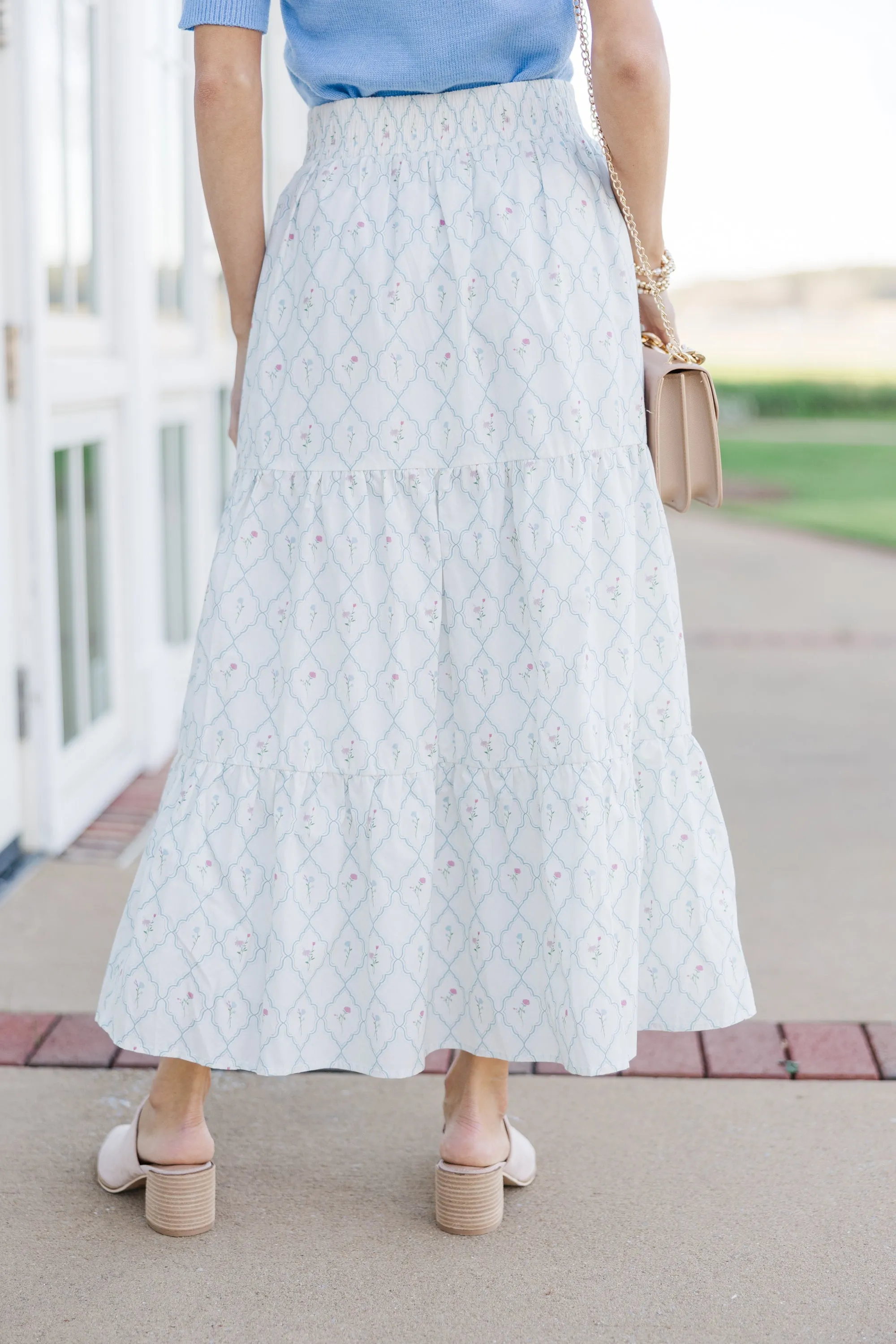 Wandering Way Cream Floral Medallion Midi Skirt