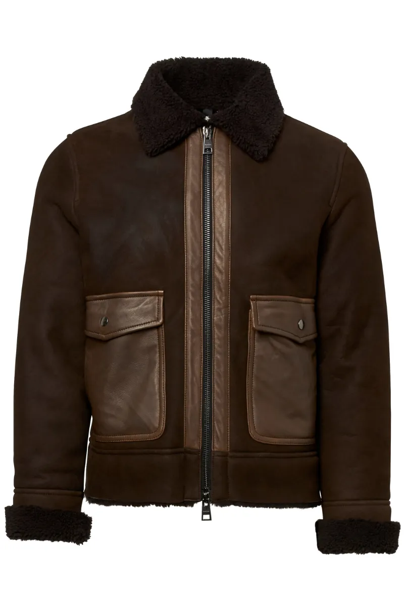 Waxed Shearling Bomber Jacket