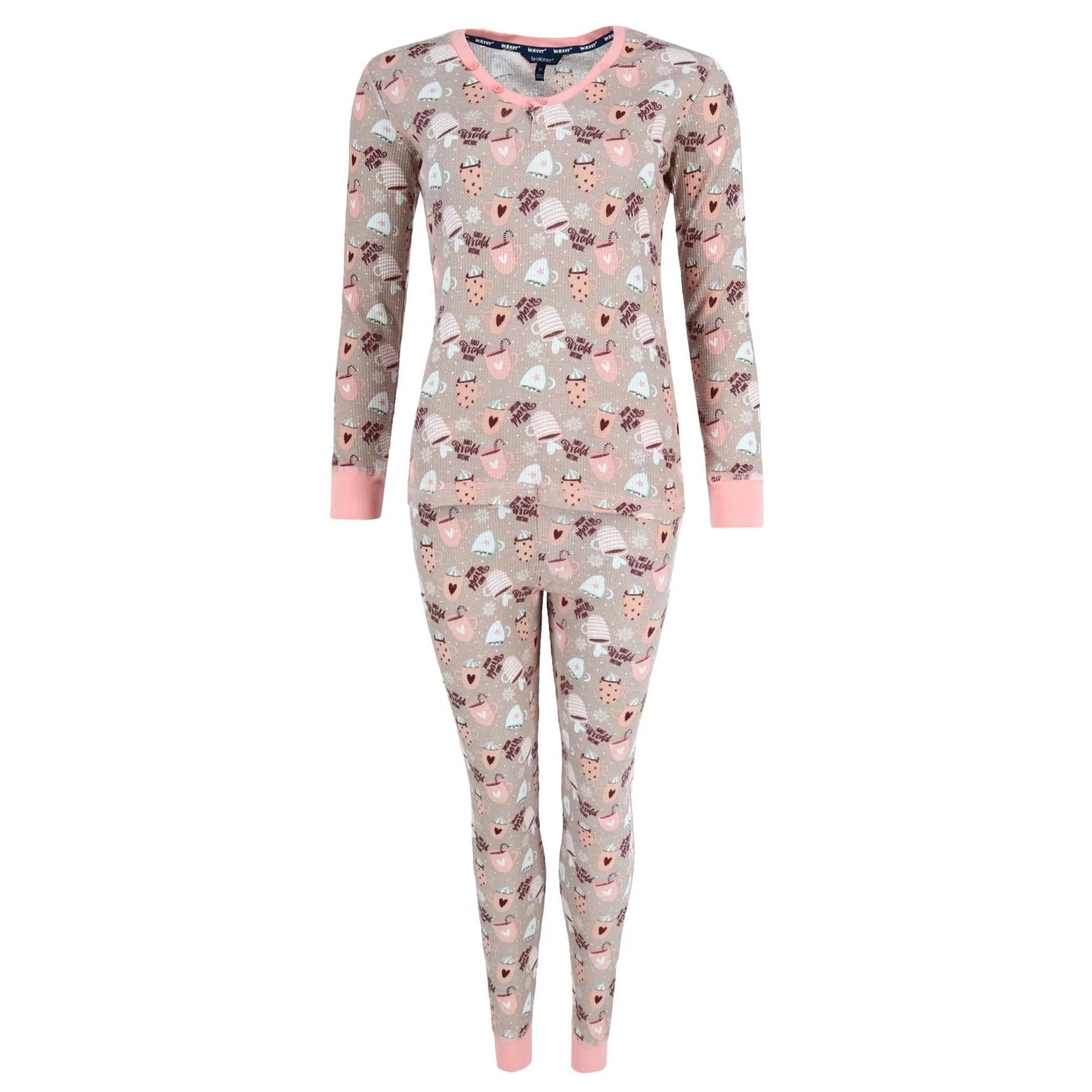 Women's Printed Waffle Weave Thermal Top and Bottom Set