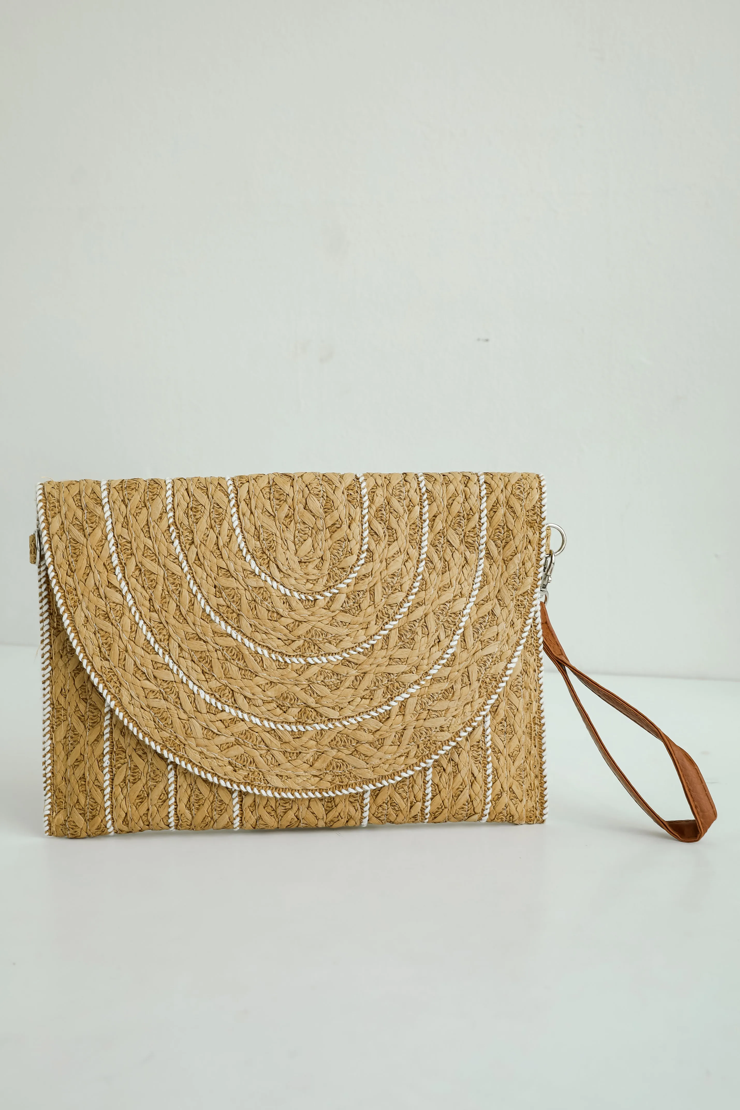 World Traveler Taupe Straw Clutch